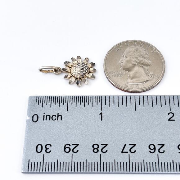 Vintage SU Sterling Silver 925 Sunflower Dangle Charm Pendant - Picture 6 of 7